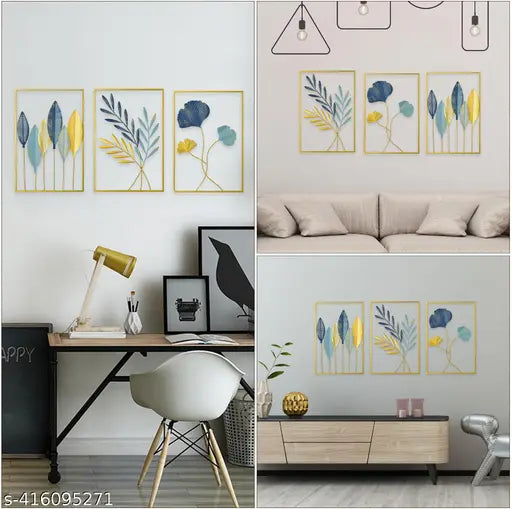 Metal Leaf Wall Art – Set of 3